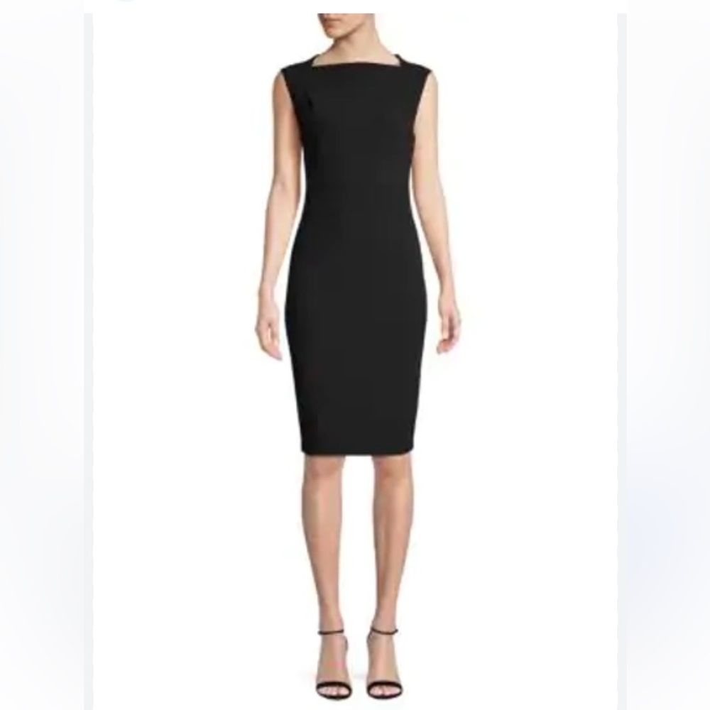 Calvin Klein Black Sheath Boat Neck Dress Cocktail Office Interview